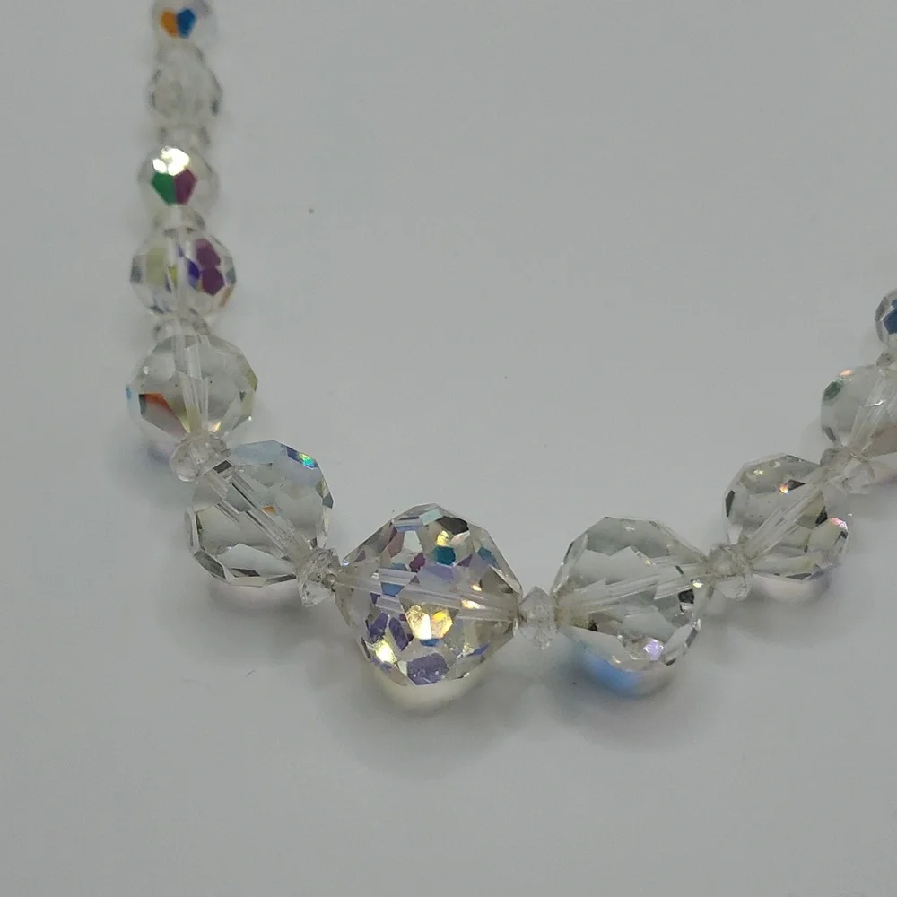 Vintage Faceted Graduated Glass Crystal Aurora Borealis Necklace & Earrings Set - Picture 5 of 7